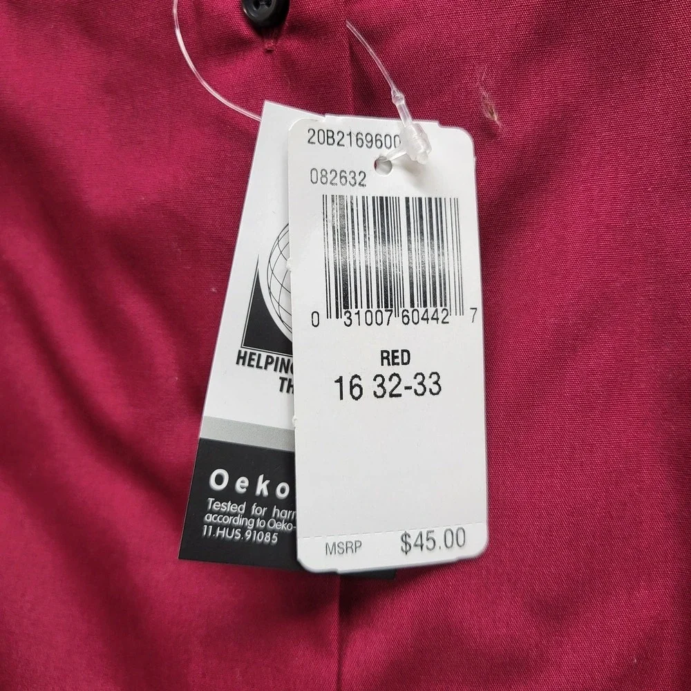 Van Heusen Men Button Up Shirt 16X32 Red Long Sleeve Poplin‎ NWT